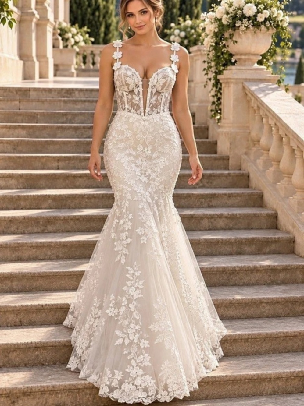 Lace Mermaid Wedding Gown in White Like New